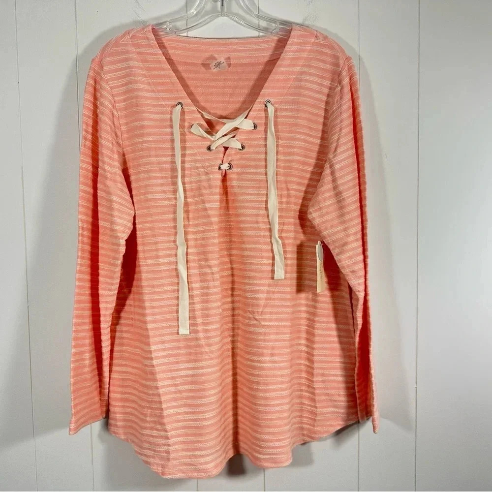 NWT St. John’s bay active knit long sleeve sweater striped v-neck